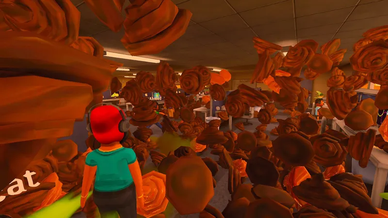 A busy call-center scene from Scam With Your Friends.